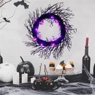 🦇 halloween wreath with timer - aesto black, 20 inches front door wreaths, light-up purple bat decoration логотип