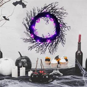 img 4 attached to 🦇 Halloween Wreath with Timer - Aesto Black, 20 Inches Front Door Wreaths, Light-up Purple Bat Decoration