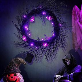 img 2 attached to 🦇 Halloween Wreath with Timer - Aesto Black, 20 Inches Front Door Wreaths, Light-up Purple Bat Decoration