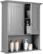 🚪 tangkula grey wall mount wooden bathroom cabinet - medicine cabinet with 2-doors, 1-shelf and storage organizers - cottage collection wall cabinet logo