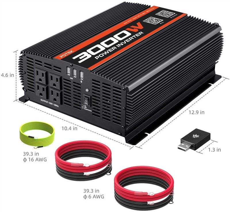 POTEK 3000W Power Inverter - 4 AC Outlets, DC 12V to 110V AC