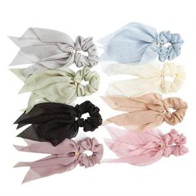 img 2 attached to 🎀 8PCS VALICLUD Chiffon Hair Scarf Scrunchies: Double Layer Bowknot Ponytail Holder with Elastic Ribbon Hair Ties for Women & Girls