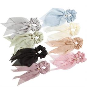 img 1 attached to 🎀 8PCS VALICLUD Chiffon Hair Scarf Scrunchies: Double Layer Bowknot Ponytail Holder with Elastic Ribbon Hair Ties for Women & Girls