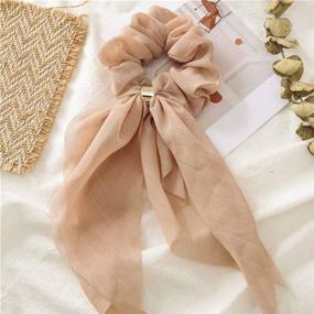 img 3 attached to 🎀 8PCS VALICLUD Chiffon Hair Scarf Scrunchies: Double Layer Bowknot Ponytail Holder with Elastic Ribbon Hair Ties for Women & Girls