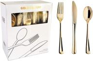 🍴 n9r 160pcs gold plastic silverware - premium, disposable gold cutlery set - tableware flatware kit with 80 gold forks, 40 gold spoons, 40 gold knives, ideal for party, wedding, birthday logo