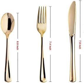 img 3 attached to 🍴 N9R 160pcs Gold Plastic Silverware - Premium, Disposable Gold Cutlery Set - Tableware Flatware Kit with 80 Gold Forks, 40 Gold Spoons, 40 Gold Knives, Ideal for Party, Wedding, Birthday