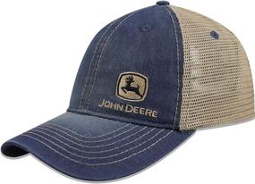 img 2 attached to 👒 John Deere Denim & Mesh 6-Panel Cap, Unstructured - Khaki, One Size