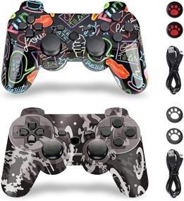 img 4 attached to 🎮 2 Pack Playstation 3 Controllers - Wireless Dualshock Gamepad by CFORWARD, Compatible with PS3 Console, Double Shock and 6Axis, Complete with Charger and Thumb Grips