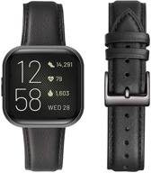 👉 omiu квадратные браслеты - совместимы с fitbit versa / fitbit versa 2 / fitbit versa lite - классическая мягкая кожаная замена браслета для женщин и мужчин - умные фитнес-часы versa (черный / черный) логотип