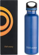 🔵 20 oz. sports insulated water bottle with lid - stainless steel vacuum double wall thermo for hot and cold drinks - simple metal hydro canteen for travel men and women (blue) - life's easy logo