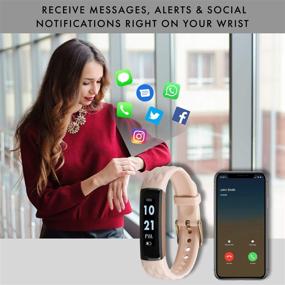 img 2 attached to 📱 iTouch Slim Fitness Tracker with Heart Rate Monitor, Step Counter, Calorie & Sleep Tracker. Waterproof Activity Watch for Women & Men, Android & iOS, Blush/White Interchangeable Bands