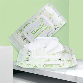 img 1 attached to 🌿 Aimisin Eco-Friendly Bamboo Wipes for Hand, Face, and Body – Gentle Cleansing Wipes for Sensitive Skin, Resealable Packs, 20 Travel-Friendly Peel Tabs, 5.9''x7.9'', 48 Wipes/Pack – Total of 480 Wipes