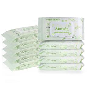 img 4 attached to 🌿 Aimisin Eco-Friendly Bamboo Wipes for Hand, Face, and Body – Gentle Cleansing Wipes for Sensitive Skin, Resealable Packs, 20 Travel-Friendly Peel Tabs, 5.9''x7.9'', 48 Wipes/Pack – Total of 480 Wipes