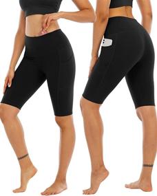 img 3 attached to 🩳 WHOUARE Women's 4-Pack Biker Yoga Shorts with Pockets: High Waist, Tummy Control, and Workout-Ready!