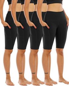 img 4 attached to 🩳 WHOUARE Women's 4-Pack Biker Yoga Shorts with Pockets: High Waist, Tummy Control, and Workout-Ready!