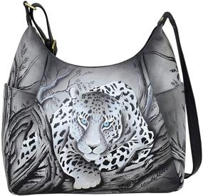 img 4 attached to 👜 Anna By Anuschka Handpainted Large Multi Pocket Hobo: Organizational Style at Its Best!