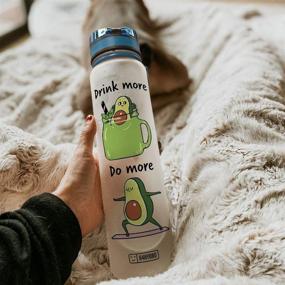 img 2 attached to 💧 Stay Hydrated and Motivated with 64HYDRO 32oz 1Liter Motivational Water Bottle - Avocado Design, Time Marker, Dual Function: Drink More, Do More HAH3005001