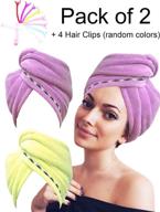 👳 euicae hair towel microfiber turban head wrap - fast drying towels with hair clips (yellow & purple) - pack of 2 logo