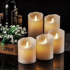 img 2 attached to 🕯️ Realistic Moving Flameless Ivory LED Candles - Set of 5, Battery-Operated, Real Wax Pillar with 10-Key Remote Control Timer, 2/4/6/8 Hours