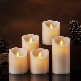 img 3 attached to 🕯️ Realistic Moving Flameless Ivory LED Candles - Set of 5, Battery-Operated, Real Wax Pillar with 10-Key Remote Control Timer, 2/4/6/8 Hours