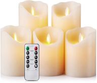 🕯️ realistic moving flameless ivory led candles - set of 5, battery-operated, real wax pillar with 10-key remote control timer, 2/4/6/8 hours логотип