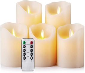 img 4 attached to 🕯️ Realistic Moving Flameless Ivory LED Candles - Set of 5, Battery-Operated, Real Wax Pillar with 10-Key Remote Control Timer, 2/4/6/8 Hours