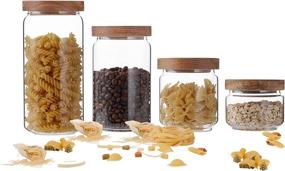 img 4 attached to 🏺 Emica Home Borosilicate Glass Kitchen Container/Canisters with Acacia Wood Air-tight Lid Set-4 Pack: Ultimate Glass Food Storage Jars for Kitchen & Pantry Organization - Ideal for Coffee, Nuts, Cookies, Pasta + More!