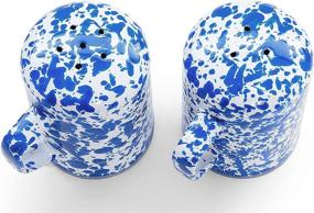 img 1 attached to 🔵 Blue/White Splatter Enamelware Salt and Pepper Shaker Set - 11 Ounce