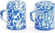 🔵 blue/white splatter enamelware salt and pepper shaker set - 11 ounce логотип