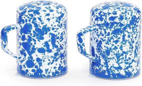 img 2 attached to 🔵 Blue/White Splatter Enamelware Salt and Pepper Shaker Set - 11 Ounce