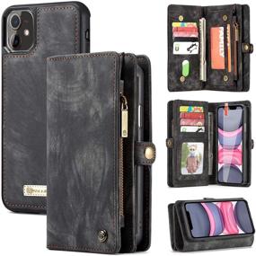 img 4 attached to Zttopo iPhone 11 Wallet Case - 2-in-1 Leather Zipper Detachable Magnetic Design - 11 Card Slots - With Money Pocket Clutch Cover and Screen Protector - for 6.1 Inch iPhone (Black-Grey)