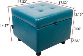 img 2 attached to 🔵 H&B Luxuries Tufted Leather Square Flip Top Storage Ottoman Cube Foot Rest, Blue - Complete your Space with Stylish Storage and Comfort