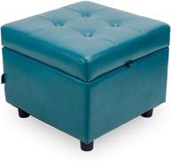 🔵 h&b luxuries tufted leather square flip top storage ottoman cube foot rest, blue - complete your space with stylish storage and comfort logo