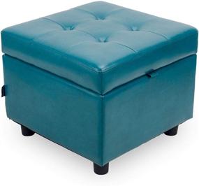 img 4 attached to 🔵 H&B Luxuries Tufted Leather Square Flip Top Storage Ottoman Cube Foot Rest, Blue - Complete your Space with Stylish Storage and Comfort