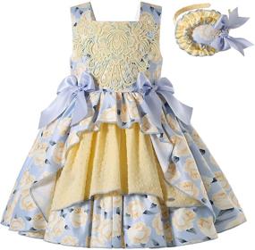 img 4 attached to 🌼 Pettigirl Summer Vintage Yellow Floral Sleeveless Outfit Toddler Kid Ruffle Cute Party Dress with Headband