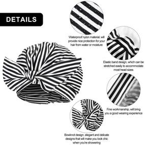 img 3 attached to 💦 Women's Waterproof Reusable Shower Caps – 3-Piece Bowknot Hair Caps Set with Printed Styles: Stripe, Palm Leaves, Dots