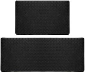 img 4 attached to Pauwer Anti Fatigue Kitchen Rugs Set - 2 Piece Thick Cushioned Kitchen Floor Mat 👞 Carpets - Heavy Duty Comfort Standing Mat - Waterproof Non Slip Kitchen Runner Rug - Black