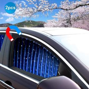 img 4 attached to Овеге боковая солнцезащитная шторка для окна автомобиля с плиссированной завесой на присоске и магните (голубая звезда)