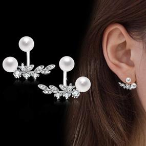 img 2 attached to 💎 Orris 18K White Gold Plated Double Sided Diamond Ear Jacket Stud Earrings Set: Stunning, Enhanced SEO