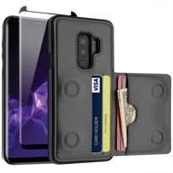 📱 lakibeibi galaxy s9 plus case: lightweight slim leather wallet with card holders, magnetic lock, and screen protector - black logo