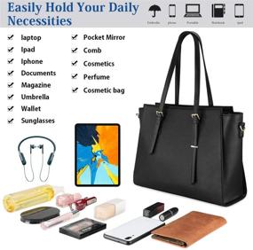 img 3 attached to 👜 Women's Waterproof Laptop Tote Bag: Stylish & Professional 15.6 Inch Laptop Briefcase for Business Office Work, Lightweight & Durable Shoulder Handbag - Black