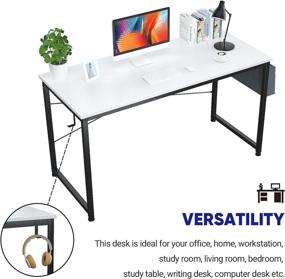 img 1 attached to 🦊 Foxemart White Computer Desk with Storage Bag and Iron Hook – Modern, Sturdy Writing Study Desk ideal for Home Office Workstation