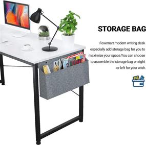 img 3 attached to 🦊 Foxemart White Computer Desk with Storage Bag and Iron Hook – Modern, Sturdy Writing Study Desk ideal for Home Office Workstation