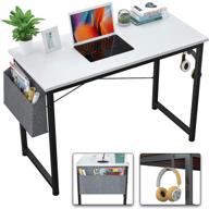 🦊 foxemart white computer desk with storage bag and iron hook – modern, sturdy writing study desk ideal for home office workstation логотип