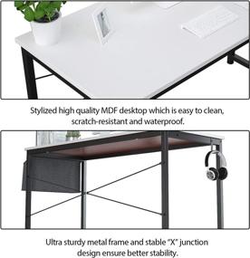 img 2 attached to 🦊 Foxemart White Computer Desk with Storage Bag and Iron Hook – Modern, Sturdy Writing Study Desk ideal for Home Office Workstation