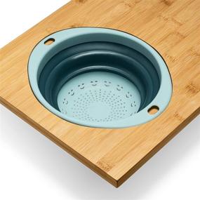 img 2 attached to 🔪 Bamboo Cutting Board with Collapsible Strainer, Phone Slots, by Homevative - Perfect for Over the Sink Use