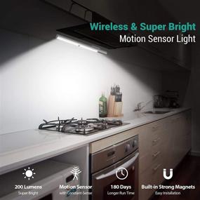 img 3 attached to 🔦 Wireless LED Closet Light, BLS T401 - Super Bright Battery Operated Under Cabinet Lighting, Motion Sensor Light - Rechargeable 4000mAh Battery Powered - 6000K White Glow - Long-lasting 180 Days Battery Time