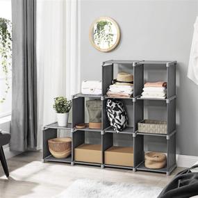 img 2 attached to 📦 SONGMICS 9-Cube DIY Storage Shelves: Versatile Gray Closet Organizer Rack for Open Bookshelf & Non-Woven Fabric Cabinet