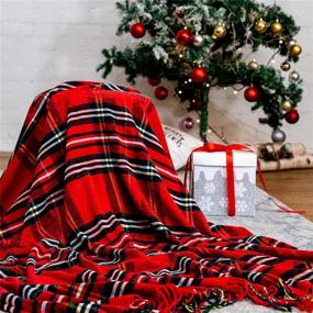 img 4 attached to 🎄 Bedsure Christmas Plaid Blanket Throw - Soft Chenille Decorative Blanket with Tassel for Couch, Sofa, Bed and Home Decor (Red, 50”x60”) - Shop Now!
