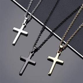img 1 attached to 🔗 AK-SHIP Cross Necklace Set: Stylish Gold, Silver, and Black Stainless Steel Plain Cross Pendant Necklace Box Chain - 3 PCS in a Package, 20 Inches